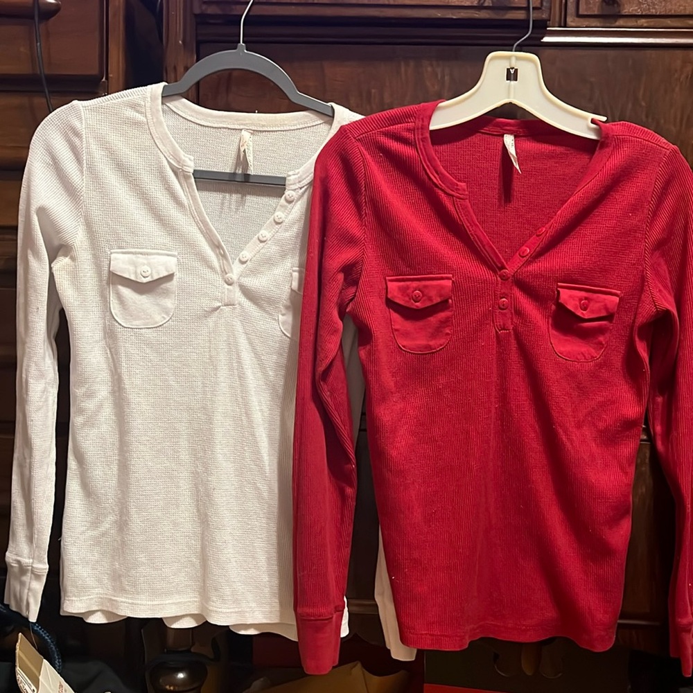 Set of 2 Henley shirts. Red and white.